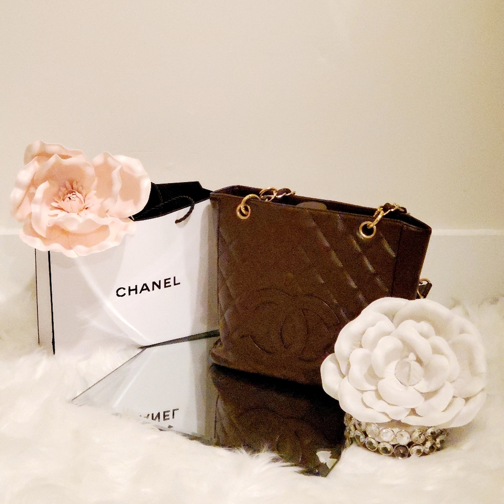 Authentic Chocolate Brown Chanel Shopper Tote